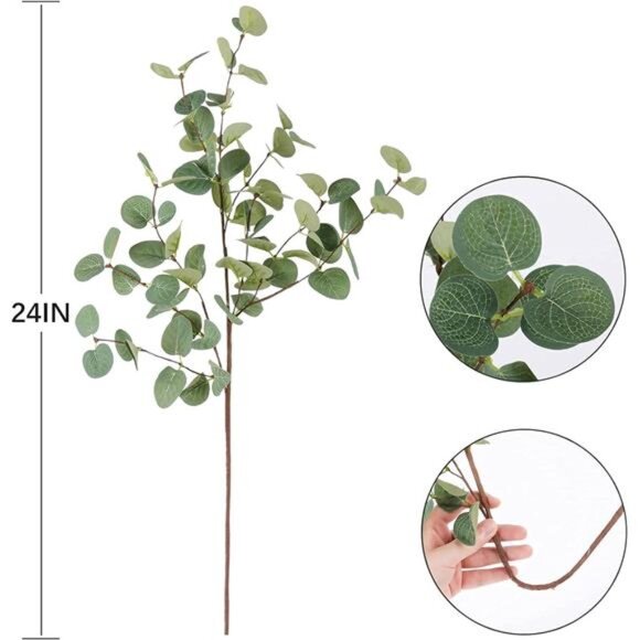 6Pcs Artificial Eucalyptus Stems Tall 24" Faux Eucalyptus Branches Fake Greenery - Picture 2 of 7